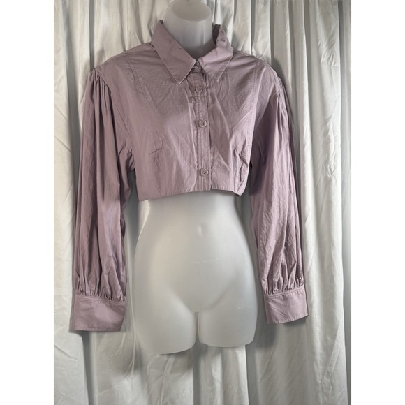 ZARA Cropped Button Up Shirt Puff Sleeve Lilac Purple L Y2K Streetwear‎ 84-03 - Picture 3 of 9